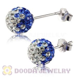 8mm Sterling Silver White-Blue Czech Crystal Ball Stud Earrings Wholesale