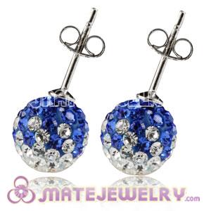8mm Sterling Silver White-Blue Czech Crystal Stud Earrings 