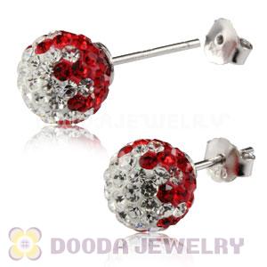 8mm Sterling Silver White-Red Czech Crystal Ball Stud Earrings Wholesale