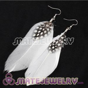 Fashion Boho White Feather Earrings WithDecorated Dot