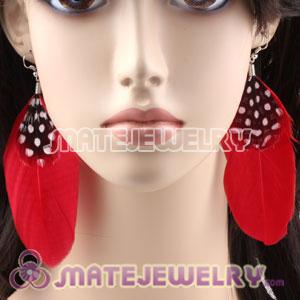 Fashion Boho Red Feather Earrings WithDecorated Dot