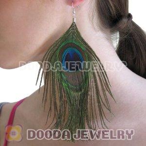 Natural Peacock Eye Feather Earrings With Alloy Fishhook Wholesale