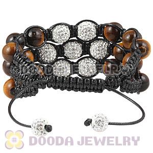 3 Row White Czech Crystal Tiger Eye Wrap Bracelet Wholesale