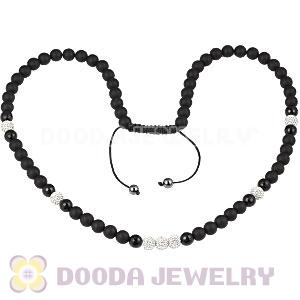 Long White Czech Crystal Onyx Black Agate Unisex Necklace Wholesale