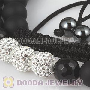 Long White Czech Crystal Onyx Black Agate Unisex Necklace Wholesale