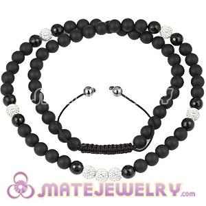 Long White Czech Crystal Onyx Black Agate Unisex Necklace 
