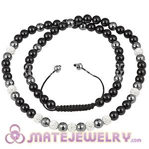 Long White Czech Crystal Onyx Black Agate And Hematite Unisex Necklace 