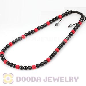 Long Red Czech Crystal Onyx Black Agate Unisex Necklace Wholesale