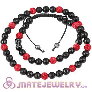 Long Red Czech Crystal Onyx Black Agate Unisex Necklace 
