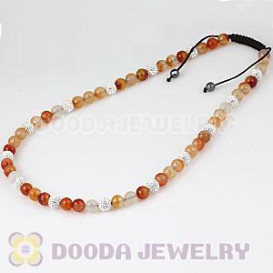 Long White Czech Crystal Onyx Red Agate Unisex Necklace Wholesale