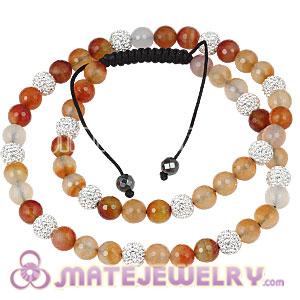 Long White Czech Crystal Onyx Red Agate Unisex Necklace 