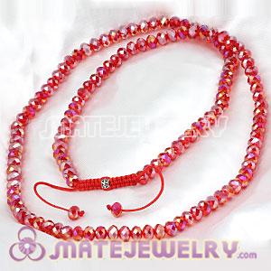 Fashion Long Red Faceted Crystal Glass Beads Unisex Necklace 