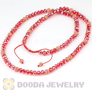 Long Alloy Crystal Red Faceted Crystal Glass Beads Unisex Necklace Wholesale