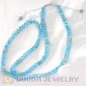 Long Alloy Crystal Blue Faceted Crystal Glass Beads Unisex Necklace Wholesale