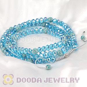 Long Alloy Crystal Blue Faceted Crystal Glass Beads Unisex Necklace Wholesale