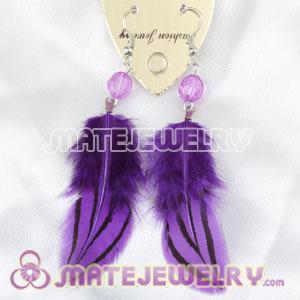 Cheap Purple Tibetan Jaderic Indian Styles Feather Earrings