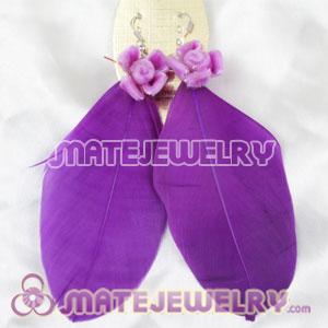 Cheap Purple Tibetan Jaderic Indianstyles Flower Feather Earrings