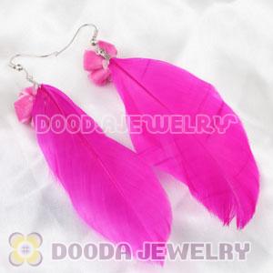 Wholesale Pink Tibetan Jaderic Indianstyles Flower Feather Earrings