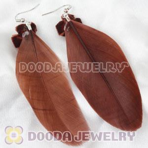 Wholesale Coffee Tibetan Jaderic Indianstyles Flower Feather Earrings