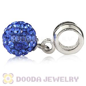Sterling Silver European Charms Dangle Blue Czech Crystal Beads
