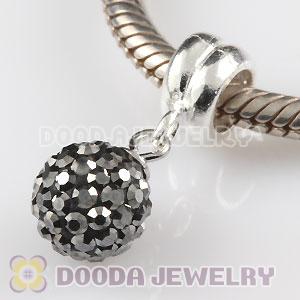 Sterling Silver European Charms Dangle Grey Czech Crystal Beads