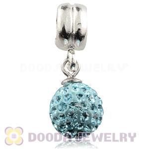 Sterling Silver European Charms Dangle Cyan Czech Crystal Beads