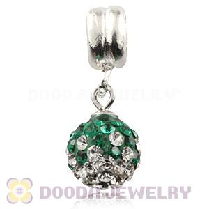 Sterling Silver European Charms Dangle Green-White Czech Crystal Beads