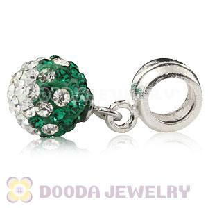 Sterling Silver European Charms Dangle Green-White Czech Crystal Beads