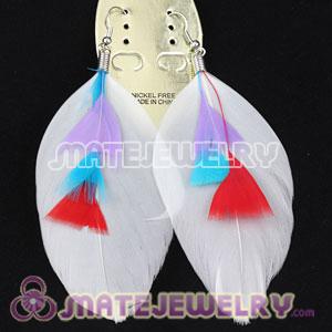 Fashion Fringe Tibetan Jaderic Bohemia Styles White Feather Earrings