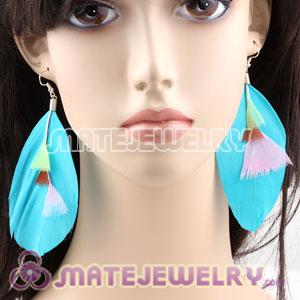 Fashion Fringe Tibetan Jaderic Bohemia Styles Blue Feather Earrings