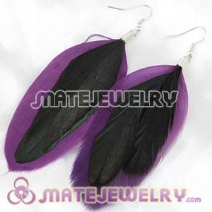 Silver Purple Triple Layer Tibetan Jaderic Bohemia Feather Earrings