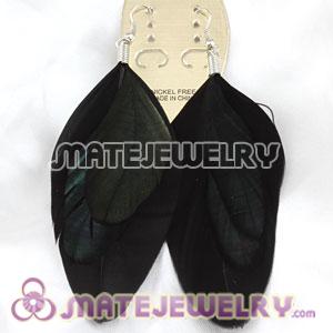 Silver Black Triple Layer Tibetan Jaderic Bohemia Feather Earrings