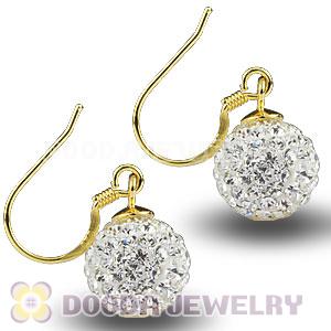10mm White Czech Crystal Ball Gold Plated Sterling Silver Hook Earrings