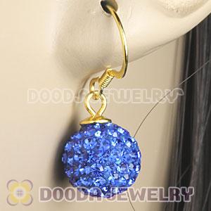 10mm Blue Czech Crystal Ball Gold Plated Sterling Silver Hook Earrings