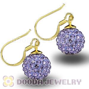 10mm Purple Czech Crystal Ball Gold Plated Sterling Silver Hook Earrings