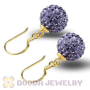 10mm Purple Czech Crystal Ball Gold Plated Sterling Silver Hook Earrings