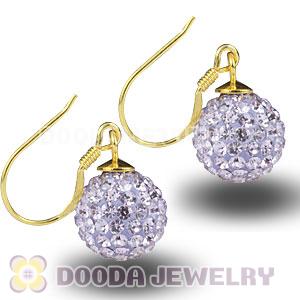 10mm Lavender Czech Crystal Ball Gold Plated Sterling Silver Hook Earrings