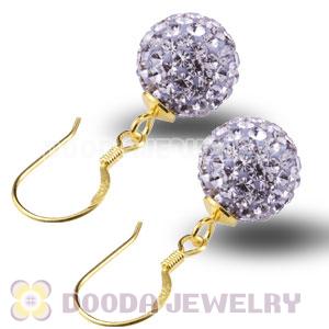 10mm Lavender Czech Crystal Ball Gold Plated Sterling Silver Hook Earrings