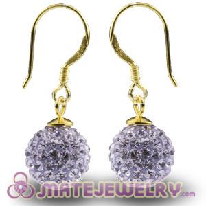10mm Lavender Czech Crystal Ball Gold Plated Sterling Silver Hook Earrings