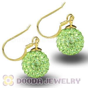 10mm Lime Czech Crystal Ball Gold Plated Sterling Silver Hook Earrings