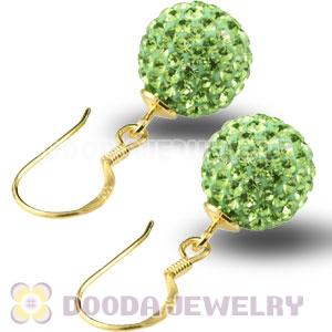 10mm Lime Czech Crystal Ball Gold Plated Sterling Silver Hook Earrings