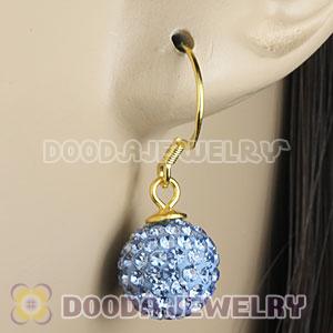 10mm Blue Czech Crystal Ball Gold Plated Sterling Silver Hook Earrings