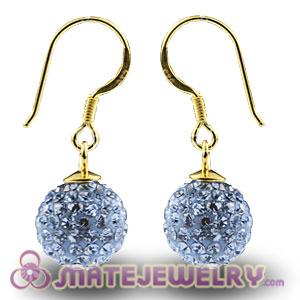 10mm Blue Czech Crystal Ball Gold Plated Sterling Silver Hook Earrings