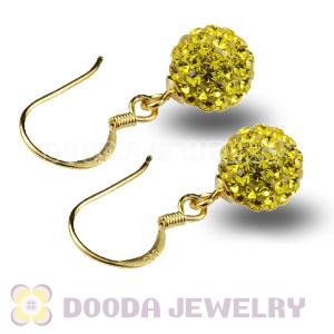 8mm Yellow Czech Crystal Ball Gold Plated Sterling Silver Hook Earrings