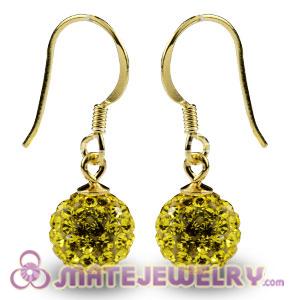 8mm Yellow Czech Crystal Ball Gold Plated Sterling Silver Hook Earrings
