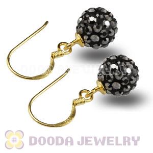 8mm Grey Czech Crystal Ball Gold Plated Sterling Silver Hook Earrings