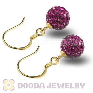 8mm Magenta Czech Crystal Ball Gold Plated Sterling Silver Hook Earrings