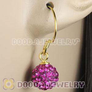 8mm Magenta Czech Crystal Ball Gold Plated Sterling Silver Hook Earrings