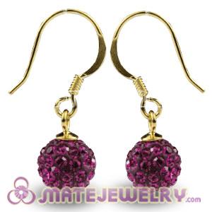 8mm Magenta Czech Crystal Ball Gold Plated Sterling Silver Hook Earrings