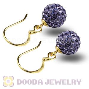 8mm Purple Czech Crystal Ball Gold Plated Sterling Silver Hook Earrings